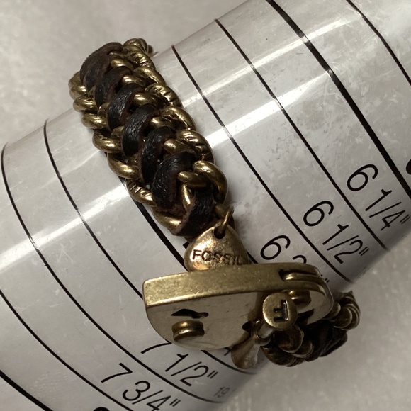 Vintage Fossil Toggle Black Leather/Gold-tone Bracelet - Picture 6 of 10